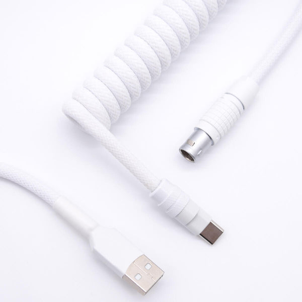 premium all white coiled mechanical keyboard cable
