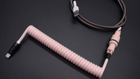 Custom Coiled Type C USB Cable for Mechanical Keyboard Handwork Braided XLR  Connector Spiral Paracord 100cm Version(Pink Purple)